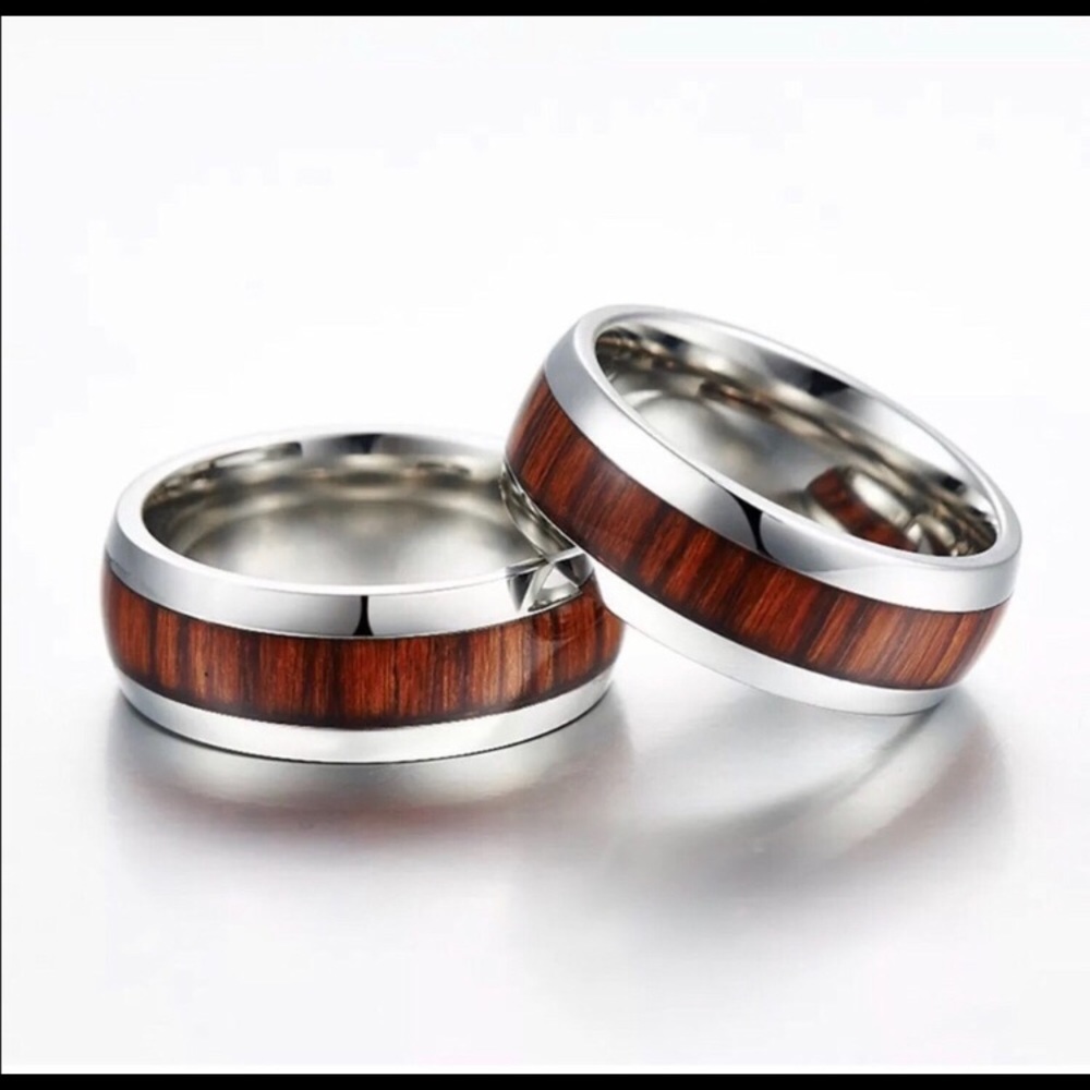 Tungsten/Stainless wood inlay wedding ring